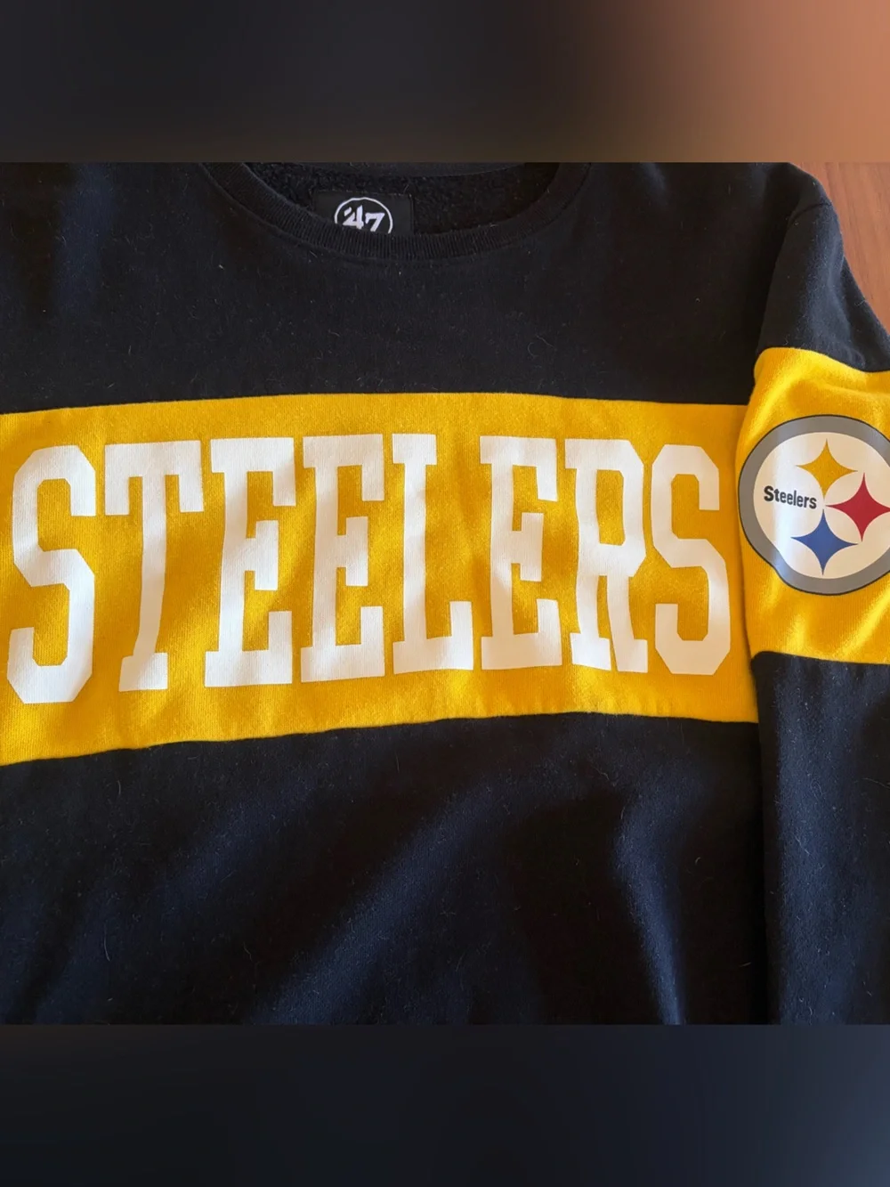 '47 Men's Pittsburgh Steelers Black and Yellow Crewneck Sweatshirt